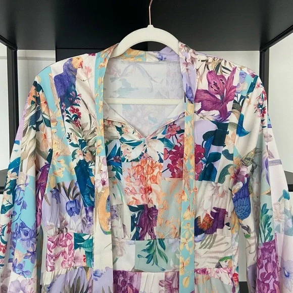 2 for 20$ 🩷🍊 Patchwork and floral print flounce necktie Maxi Dress​ - Picture 3 of 11